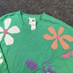 Full Tilt Size XL Green Daisy Floral Knit Retro Sweater